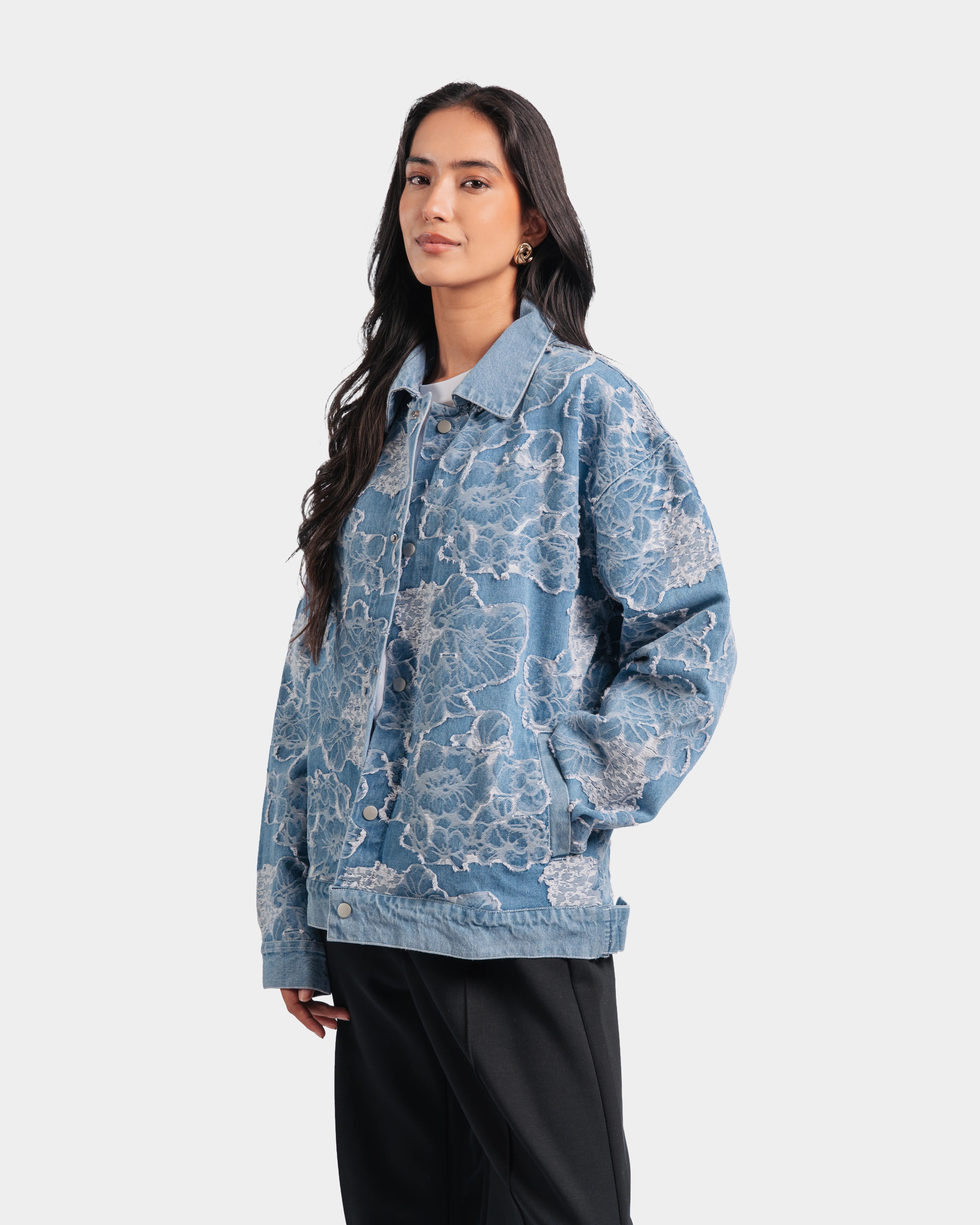 Floral Denim Jacquard Jacket - Image 2