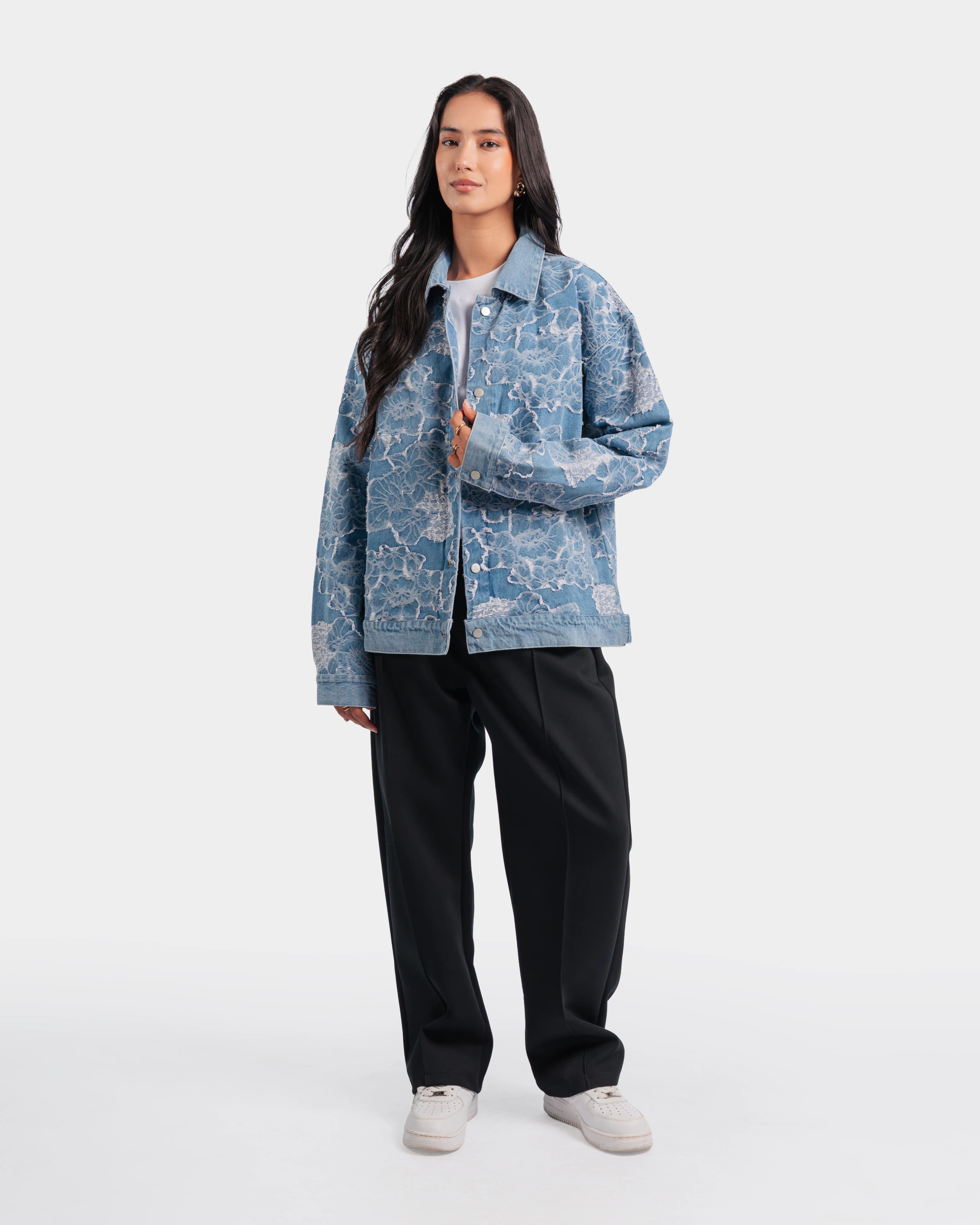 Floral Denim Jacquard Jacket - Image 1